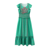 Fongt Women's New Three-Color Printing To Take Waist Dress 146