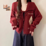 Fongt Atmosphere Feels Small Korean Linge Collar With Sweater Women Winter Lazy Wind Loose Soft Knitted Open Shirt