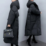 Fongt Winter Dress New Large-Size Korean Version Of Loose Long Over-Cheek Black Down Cotton Coat Women Thicken