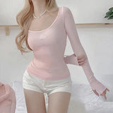 Girl Sweet Wind Girl Pink Tight Back Strap Waist Jacket 2023 Knitted Long-Sleeved T-Shirt Autumn-Outfit