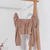 Fongt Bow Collar Long Sleeve Shirt Short Umbilly Pure Lust Wind Shoulder Coat 8829