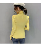 thick t shirt female full hooking sleeve velvet T-shirt girls slim stretchy solid tshirts woman turtleneck tops-Outfit