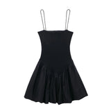 Spring Style Fluffy Poplin Rib Spliced Suspender Dress 4174347-Outfit