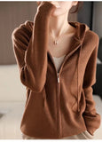 Autumn And Winter New Japanese And Korean Lazy Style Hooded Zipper Cardigan Women's Loose Thin Sweater Jacket-Outfit