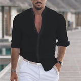 Fongt New Men's Summer Shirt Beach Shirts Long Sleeves Solid Hawaiian Holiday