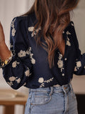 Fongt Autumn And Winter Women's Explosive Long-Sleeved Print Top Cover Collar Lantern Sleeve Shirt