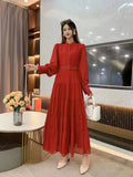 Fongt New V-Neck Single-Drenchee Chiffon French Retro Dress Thin A-Character Long Dress Women's Bubble Cuff