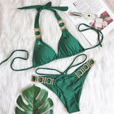 Fongt New Bikini Sexy Crystal Diamond Swimsuit Bandage Split Vintage Swimsuit
