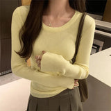 Round Collar Slim Long-Sleeved T-Shirt Girls Autumn And Winter New Beautiful Ins Knitted Blouse-Outfit