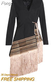 Summer And Aummer New Ladies Long Coat Asymmetric Embroidered Tassel Ladies Jacket Office Work Outerwear
