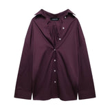 Fongt 2025 Winter New Women's Fashion Simple Back Folding Loose Shirt