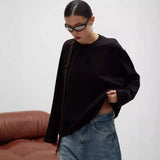 Fongt Fine Comb Cotton Solid Long-Sleeved T-Shirt Women Hot Loose Leisure Collar Top High Quality