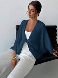 Fongt New Cross-Design Deep V Collar Casual Relaxed Elegant Simple Sweater