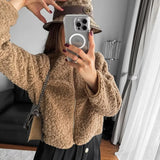 Fongt Women's Clothing 2025 New Women's Grip Velvet Zipper Jacket