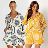 Fongt Early Autumn Casual Senior Fruit Print Shorts Cardigan Set-23114-Outfit