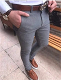 Fongt Trendy Men's Self-Fit Suit Pants Youth Solid Trousers Nine-Legged Business Leisure