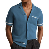 Fongt Men's Sexy Hollow Men's Knitted Summer Cuban Collar Short-Sleeved Polo Shirt