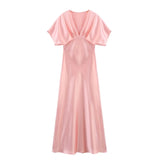 Fongt 2025 Women's High-End V-Neck Silk Tense Simoufry Dress