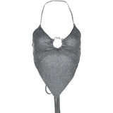 Fongt Spring / Summer 2023 Women's Fashion Pure Color Slim Back Hollow Out Sexy Hanging Neck Small Vest-Outfit