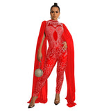 Fashion Women's Hot Diamond Mesh Perspective Pants Sleeveless Shoulder Jumpsuit-Outfit