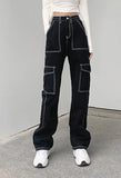 Pocket Stitched High Waist Cargo Jeans-Outfit