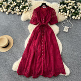 Fongt High-End Temperament Dress Women 2025 Summer Fashion Strap To Single Buckle Embroidery Mesh Dress