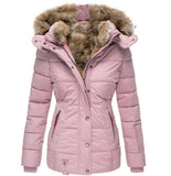 Fongt Warm Wool Collar Cotton Clothes Women Zipper Long Sleeve Hooded Cotton Coat W128