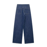 Fongt 2025 New Women's Asymmetrical Double-Legged High-Waisted Denim Straight Trousers