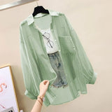 Fongt Women's Cardigan Thin Coat 2024 Summer Large-Size New Chiffon Shirt Korean Temperament