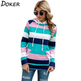 Stripe Hoodie Sweatshirts Autumn Winter Fashion 2020 Long Sleeve Plus Size Casual Loose Ladies Pullovers Pocket Hooded