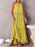 Fongt Summer New Holiday Wind Lotus Leaf Side Long Dress Swing Flowing Beach Dress Woman