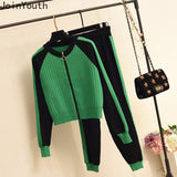 Tracksuit 2 Piece Sets Womens Outfits Long Sleeve Cardigan Coat Casual Pants Suit Roupas Fashion Knitted Set Y2k