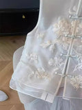 High-End Women's Wear New Chinese Embroidery Eugen Gauze Collar Buckle Vest 2024 Women's Spring And Summer Style Vest-Outfit