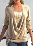 Sequin Contrast Solid Color Long-sleeved Large Drop Collar