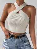 Fongt Women's New Slim Slim Cross Hanging Neck Knitted Sweater Vest Top