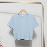 Fongt Solid Short-Sleeved T-Shirt Burst Small Short Sweet Spicy Slim Slim Thin Collar Top 88122