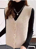 Short Sweater Vests Tops Women Casual Knit Chaleco Coats New Single Breasted Knitwear Sleeveless Jackets Basic