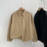 Fongt Spring And Autumn Small Long-Sleeved Shirt Loosely Irregular Swing Shirt Collar Literary Thin Single Buckle