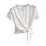 Fongt Solid Color T-Shirt Female 2024 Summer Wear Korean Version Of The Strap Careful Machine Exposed Umbilical Students Short Sleeve Shirt Repair