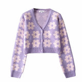 Pointelle Knit Floral Crop Cardigan-Outfit