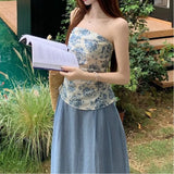 Fongt Flower Hoisted With Slings With Blue Half-Dressed Women 2025 Summer New Holiday Style Sweet And Spicy Two Sets