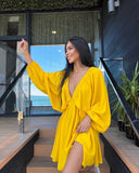 Fongt New V-Necked Long-Sleeved Dress Independent Design Bubble Sleeve Dress