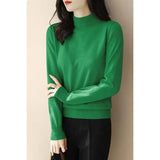 Loose Solid Color Screw Thread Sweaters Commute All-match Half High Collar Autumn Winter Thick Long Sleeve Knitted Jumpers-Outfit