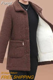 Jacket Women Fleece Warm Lamb Wool Coat 2023 New Solid Long-Sleeved Outerwear Middle-aged Female Basic Coat Oversize 5XL 703-0-Outfit
