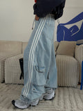 Fongt Wind Side Striped Bump Color Splicing Jeans Belt Belt With Casual High-Rise Thin Loose Woman