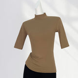 Fongt High Temperament Style Half High Collar Sleeve Bottom Shirt Female Five Sleeve Black With Short Sleeve Slim Jacket-Outfit