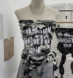 Fongt Shooting Hottie Camouflage Letter Print Chest Vest With Chest Pad Irregular Ribbon Short Top 8088