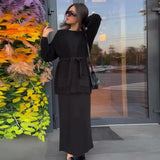 Fongt Knitted Knitted With Long Sleeve Open Shirt Two-Piece Set In The Long-Sleeved Skirt In The Autumn/Winter Of 2025