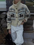 Buttoned Retro Printed Cardigan-Outfit