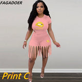 Tie Dye Casual Two Piece Set Plus Size Shorts Set Women Long Sleeve Crop Top Tassel Shorts Sport Traeksuits